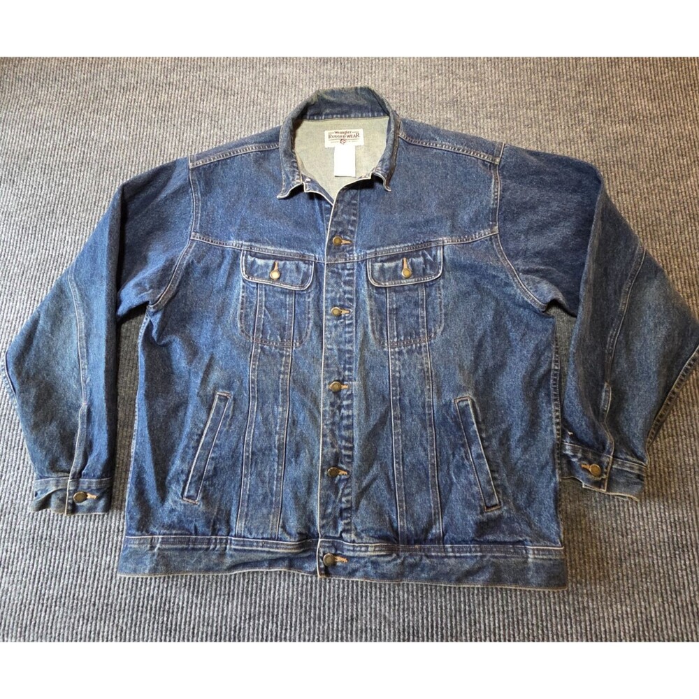 Vintage Wrangler Rugged Wear Jean Jacket Blue Denim Western Mens Sz 2XT WPL6428